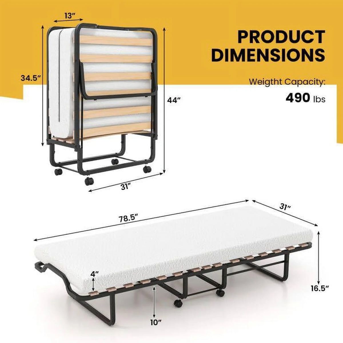 Folding Bed with 4 Inch Memory Foam Mattress L341608