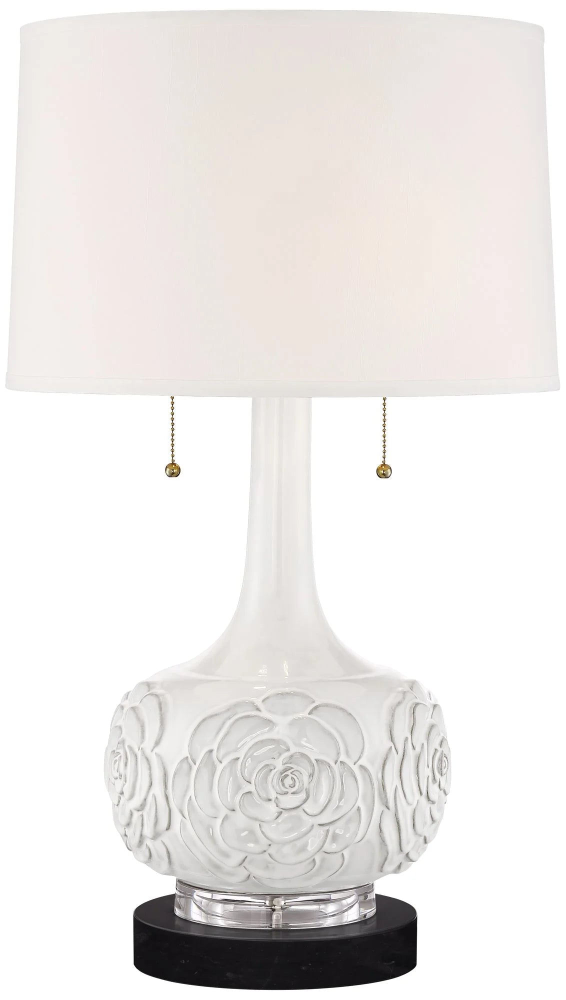 Table Lamp with White Floral Ceramic Drum Shade Y510