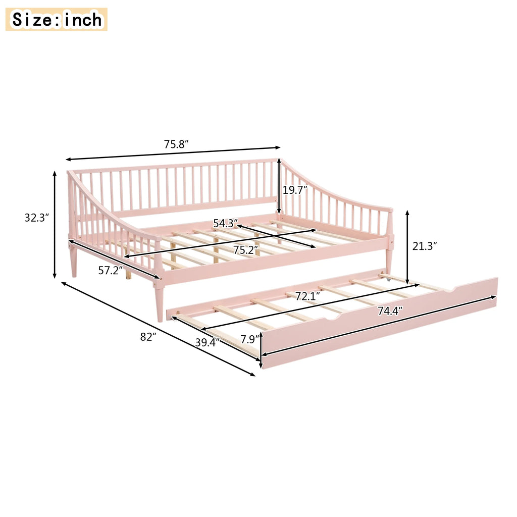 Pink Full Size Wood Daybed with Twin Trundle P680