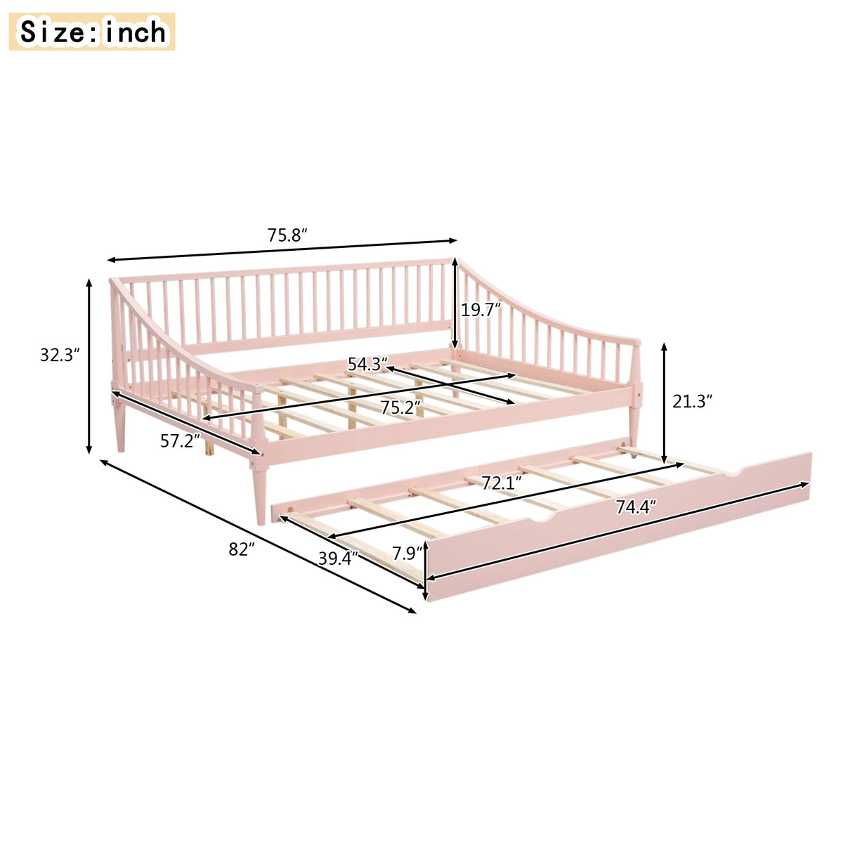 Pink Full Size Wood Daybed with Twin Trundle P680