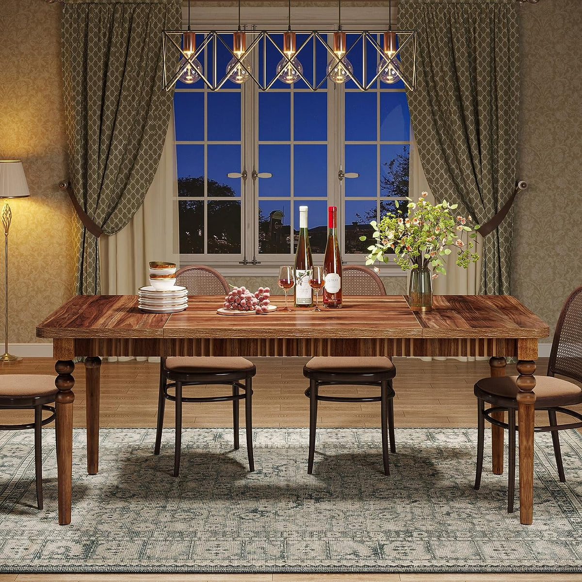 63-inch Farmhouse Dining Table with Solid Wood Turned Legs P73524