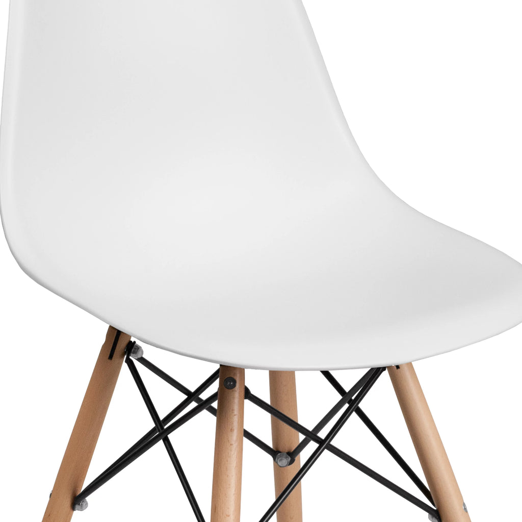 2 Pack White Plastic Chair with Wooden Legs P529087