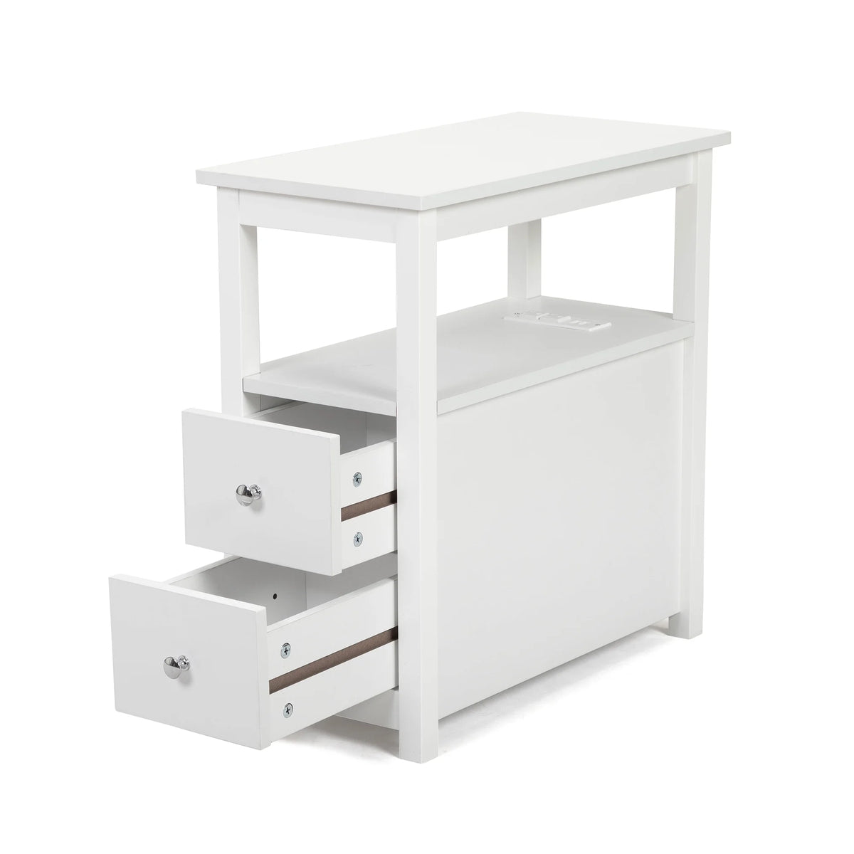 White Narrow End Table with Charging Station P7549