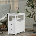 White Narrow End Table with Charging Station P7549
