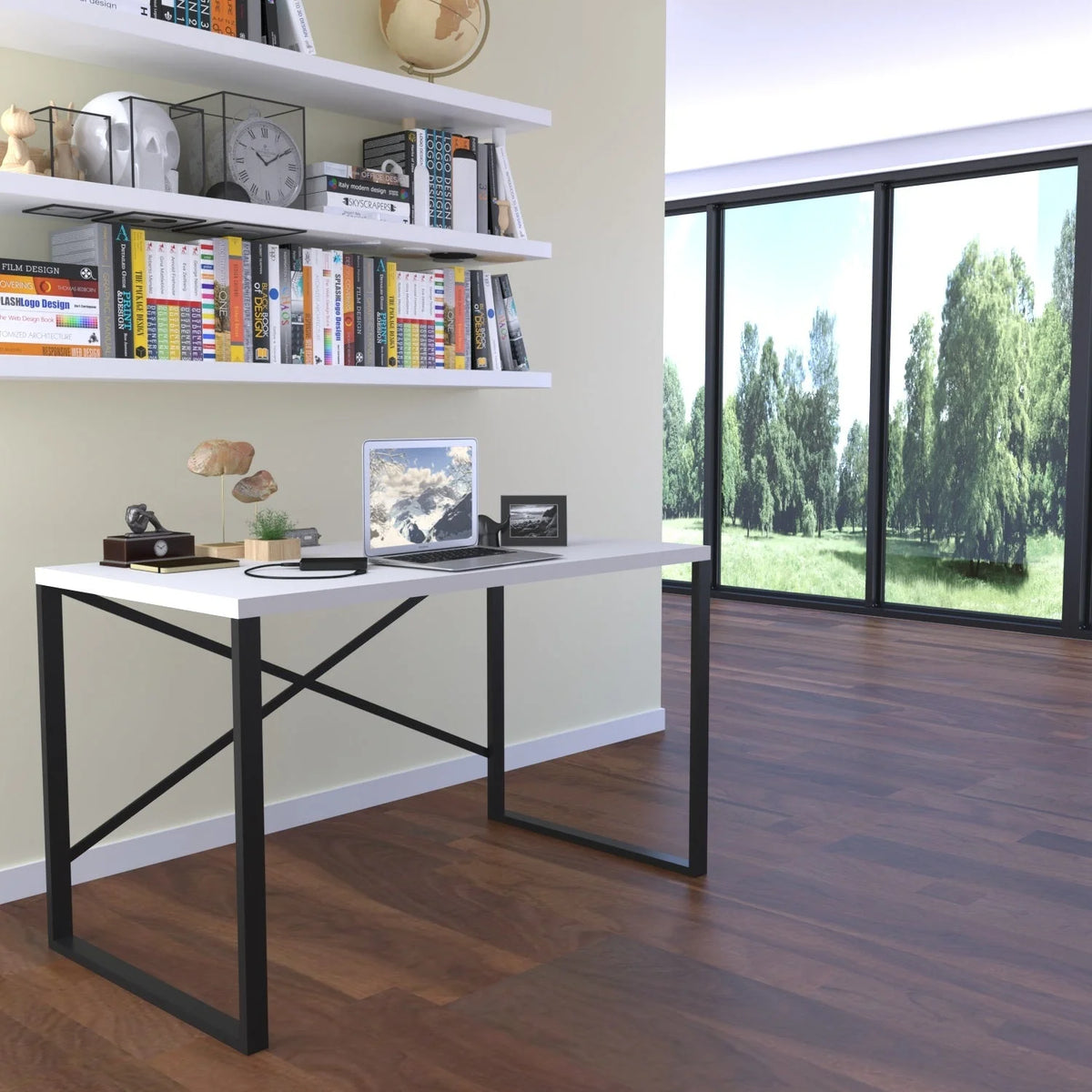 Black Metal Frame Wooden Top Writing and Computer Desk M688423