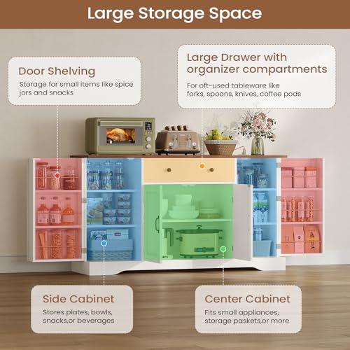 White Buffet Cabinet with Charging Station and Adjustable Shelves E98756
