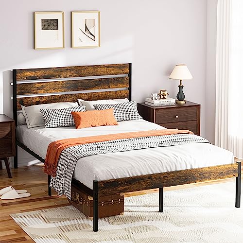 Black Full Size Metal Bed Frame with Headboard and Footboard Q616