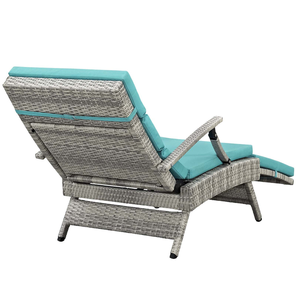 Light Gray Turquoise Wicker Rattan Outdoor Lounge Chair N3548