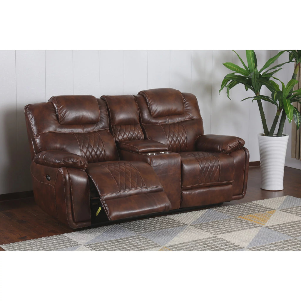 Brown Faux Leather Dual Reclining Loveseat Q778615