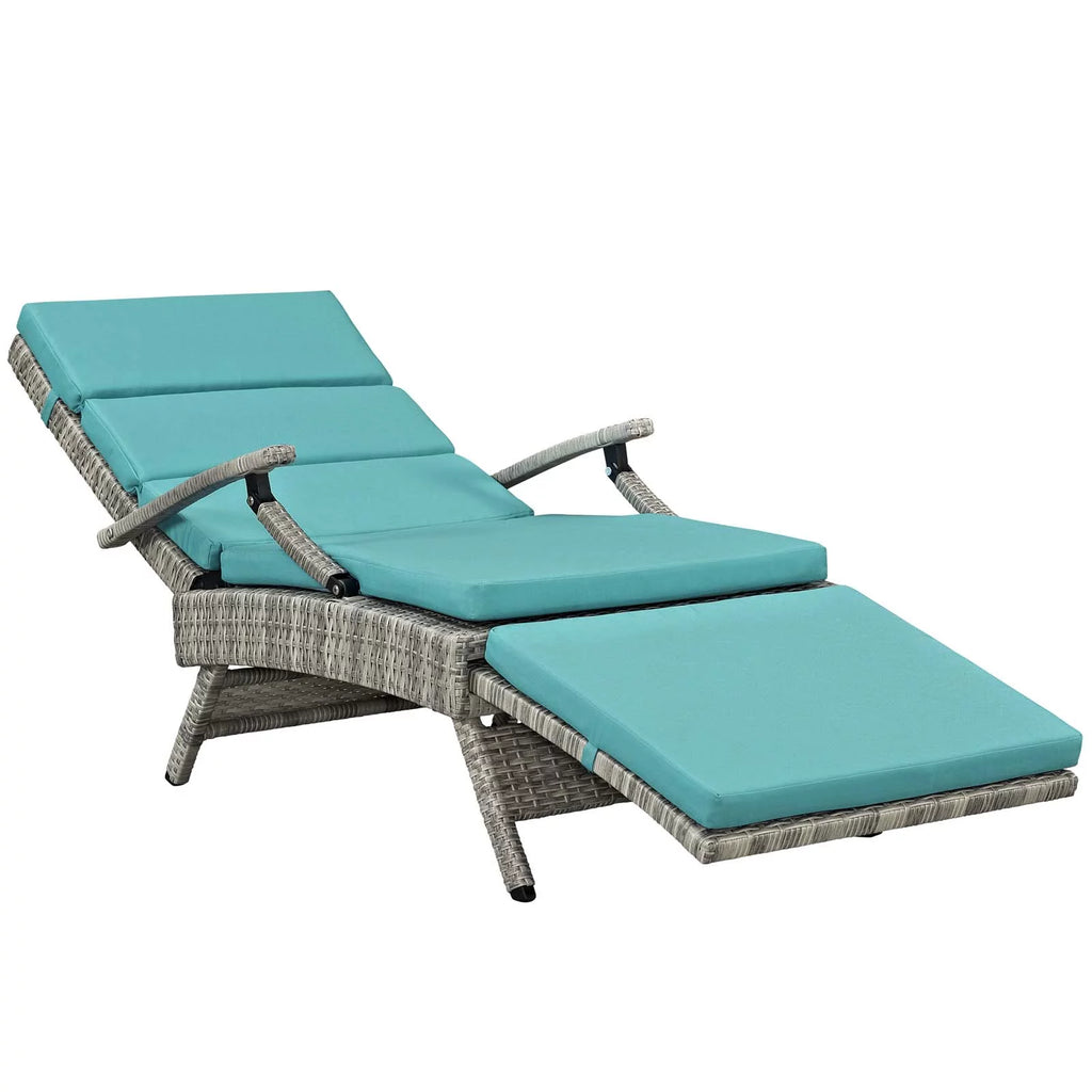 Light Gray Turquoise Wicker Rattan Outdoor Lounge Chair N3548