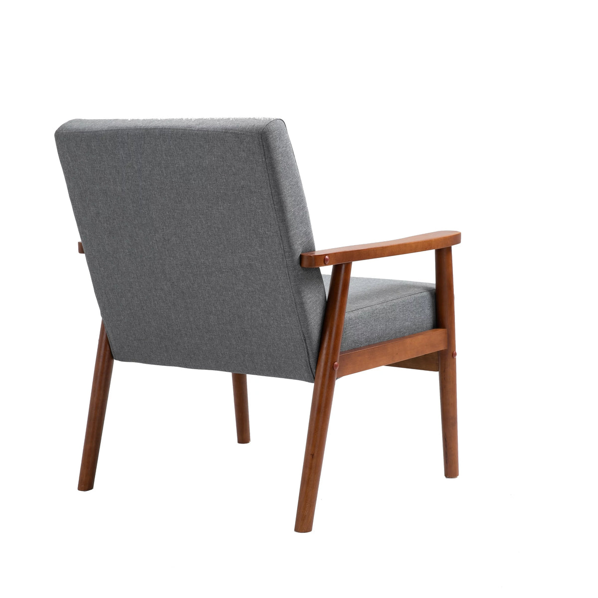 Mid-century Modern Solid Wood Brown Faux Leather Armchair M2497