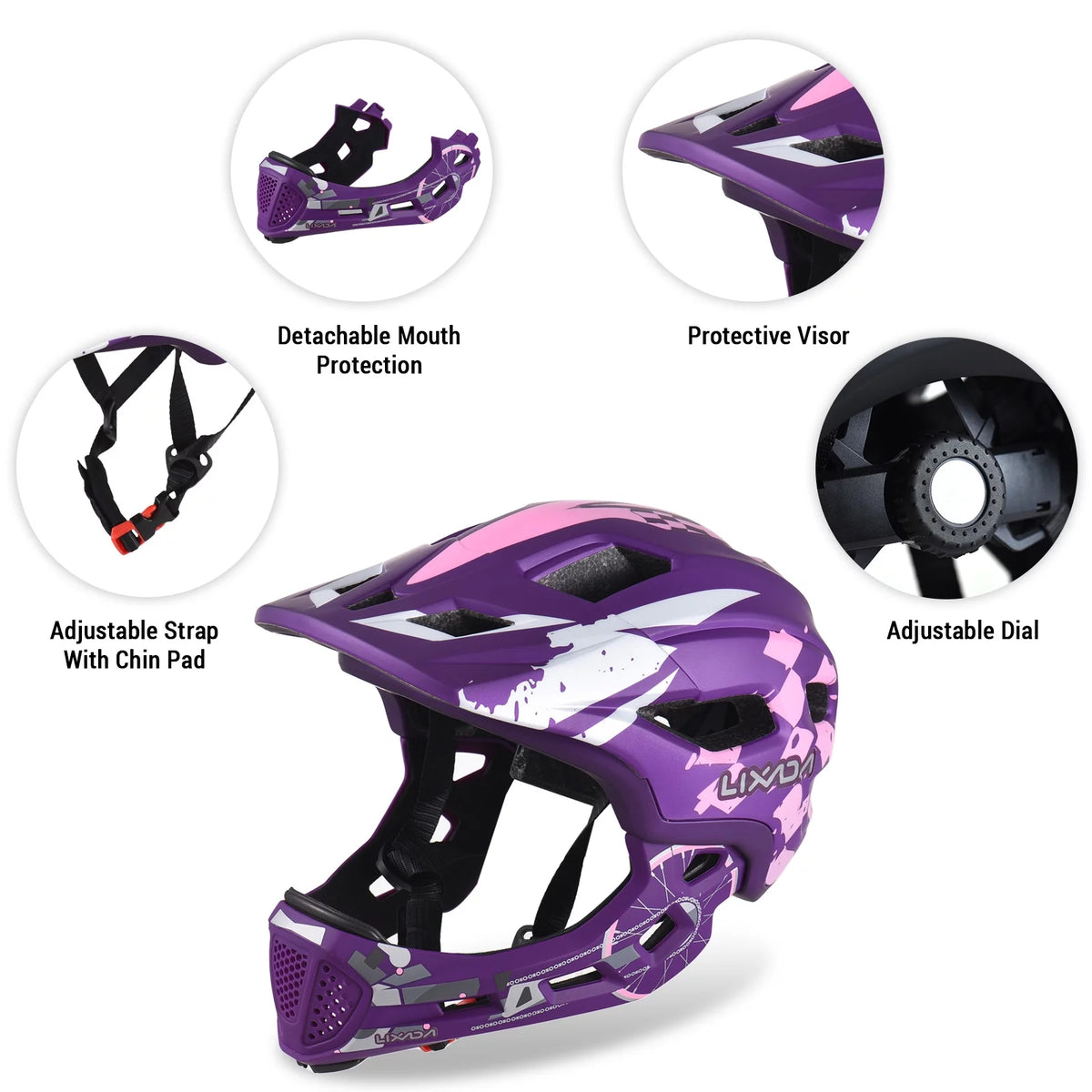 Kids Cycling Helmet Detachable Full Face Adjustable P4914