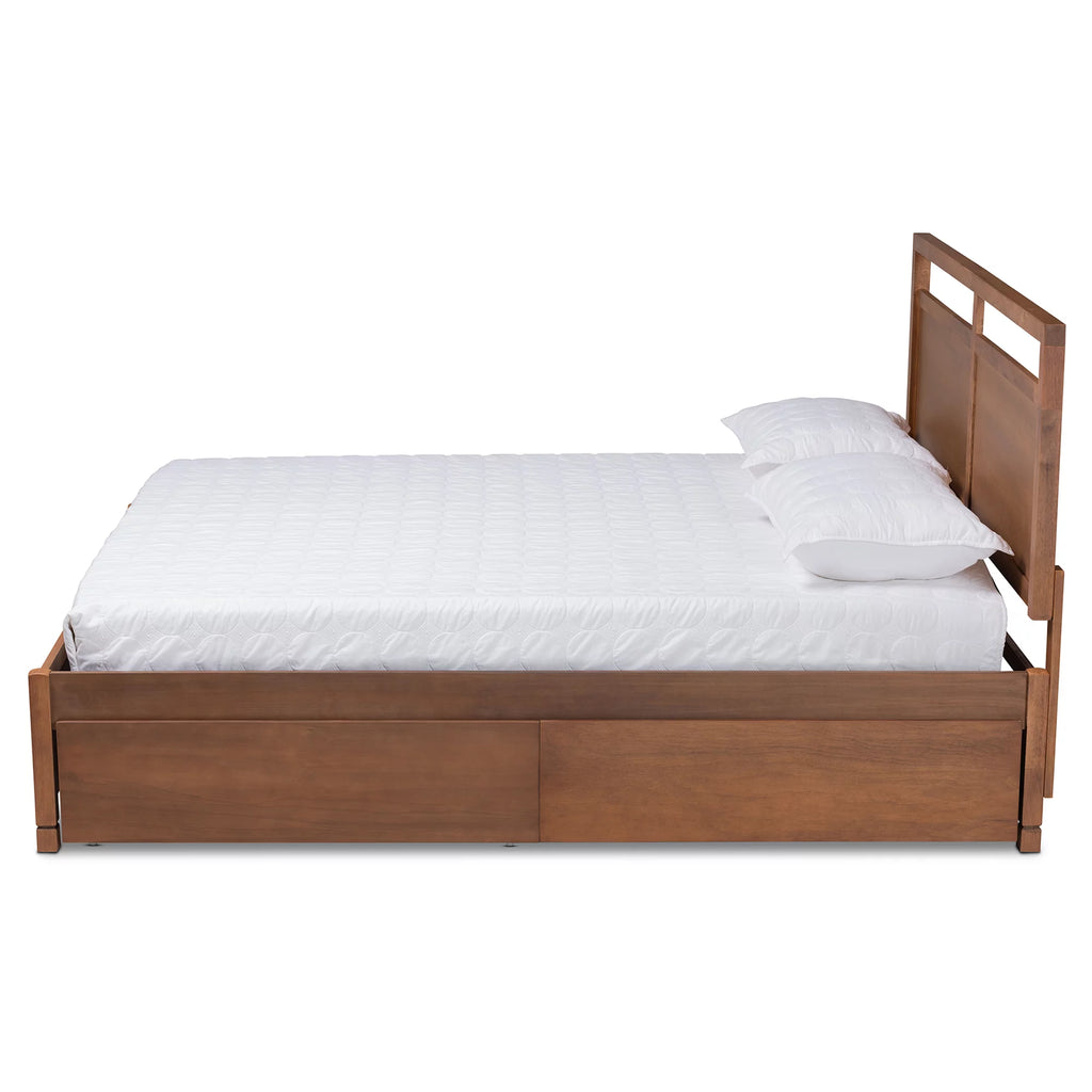 Walnut Brown Wood King Size 4-Drawer Platform Storage Bed R570