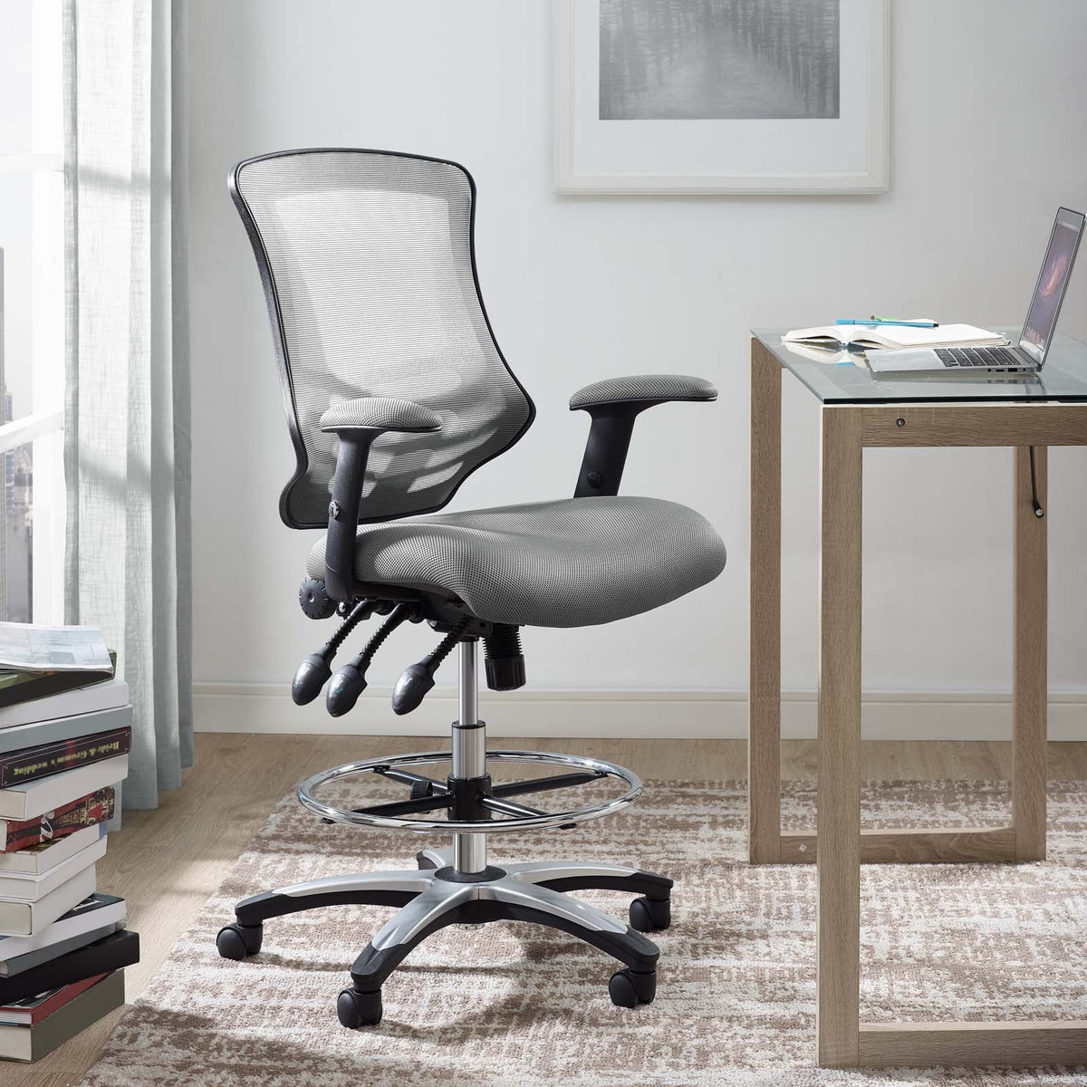 Gray Mesh Drafting Chair F552