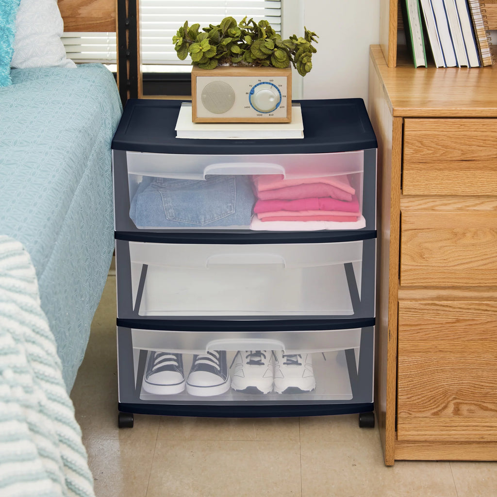 Wide 3 Drawer Plastic Cart V8352