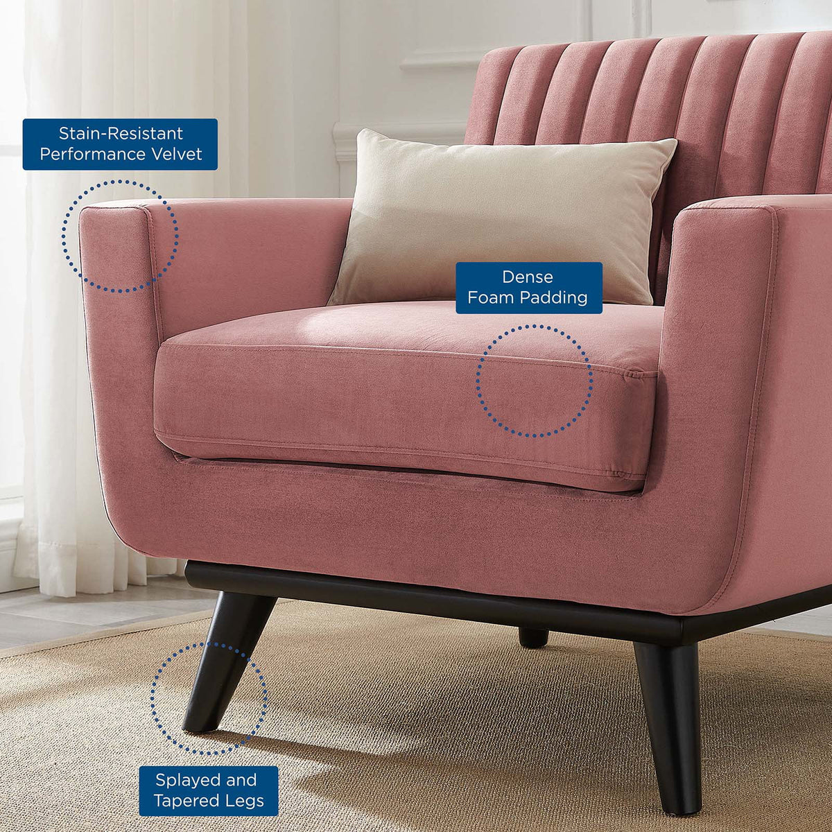 Dusty Rose Channel Tufted Performance Velvet Armchair R103987