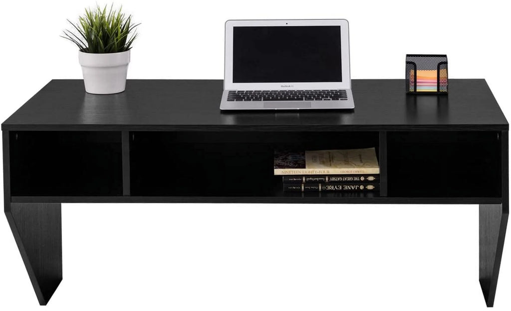 Wall Mounted Floating Computer Desk with Shelves Black X38455