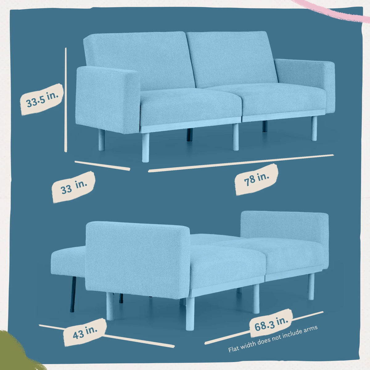 Light Gray Upholstered Wood Base Futon I887175