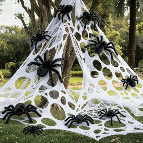 8 Pcs Giant Spider with Stretchy Netting Spiderweb Set N333