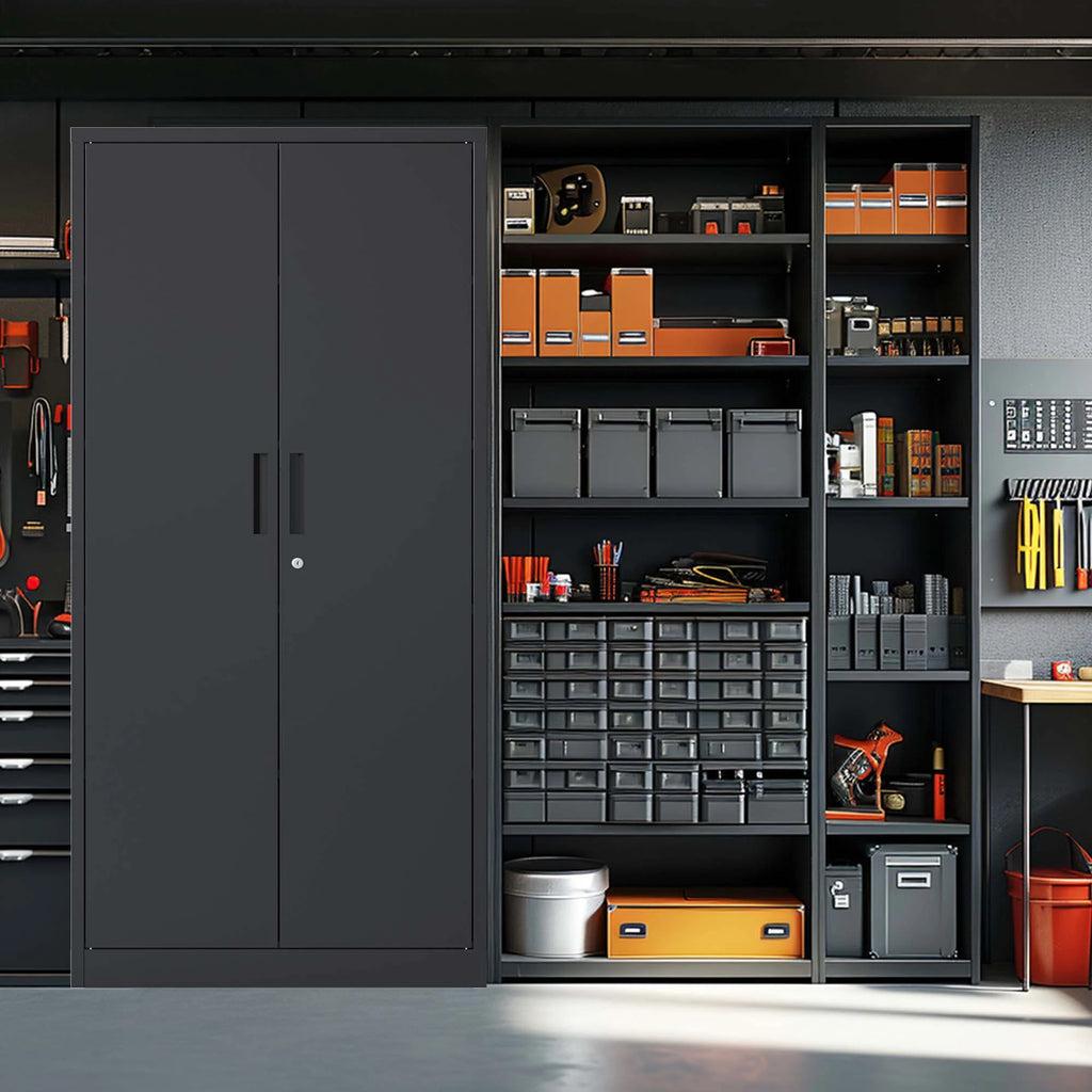 Black Metal Locking Storage Cabinet with 4 Shelves H8216