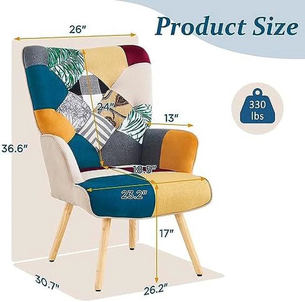 High Back Accent Chair with Linen Fabric and Wood Feet G376125