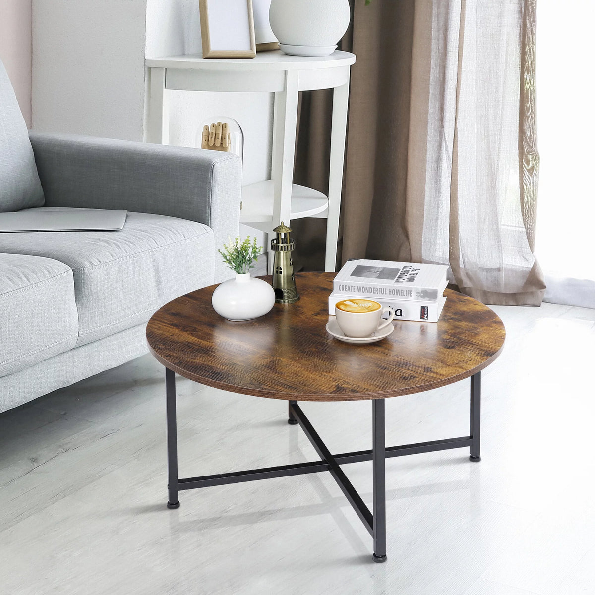 Round Coffee Table Brown MDF Table Top A87167