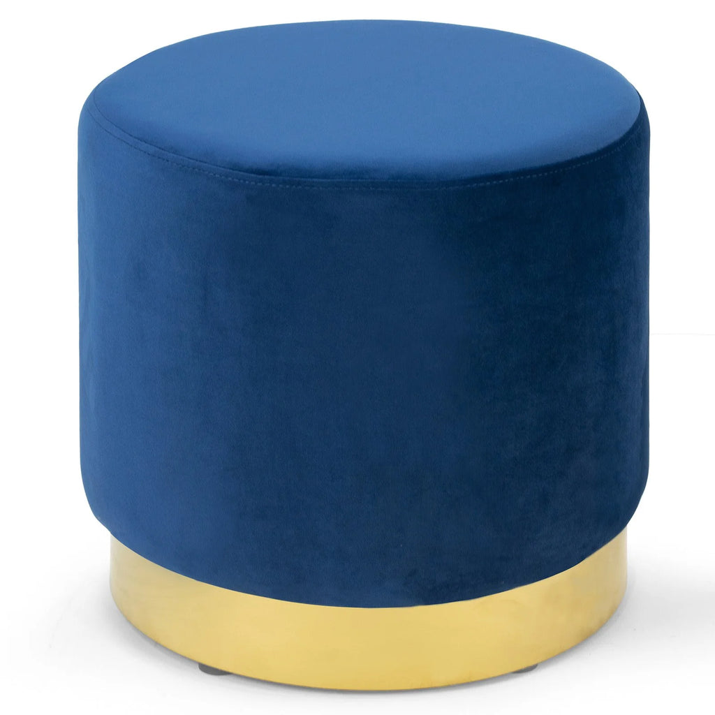 Velvet Round Ottoman with Golden Accent Base D38932