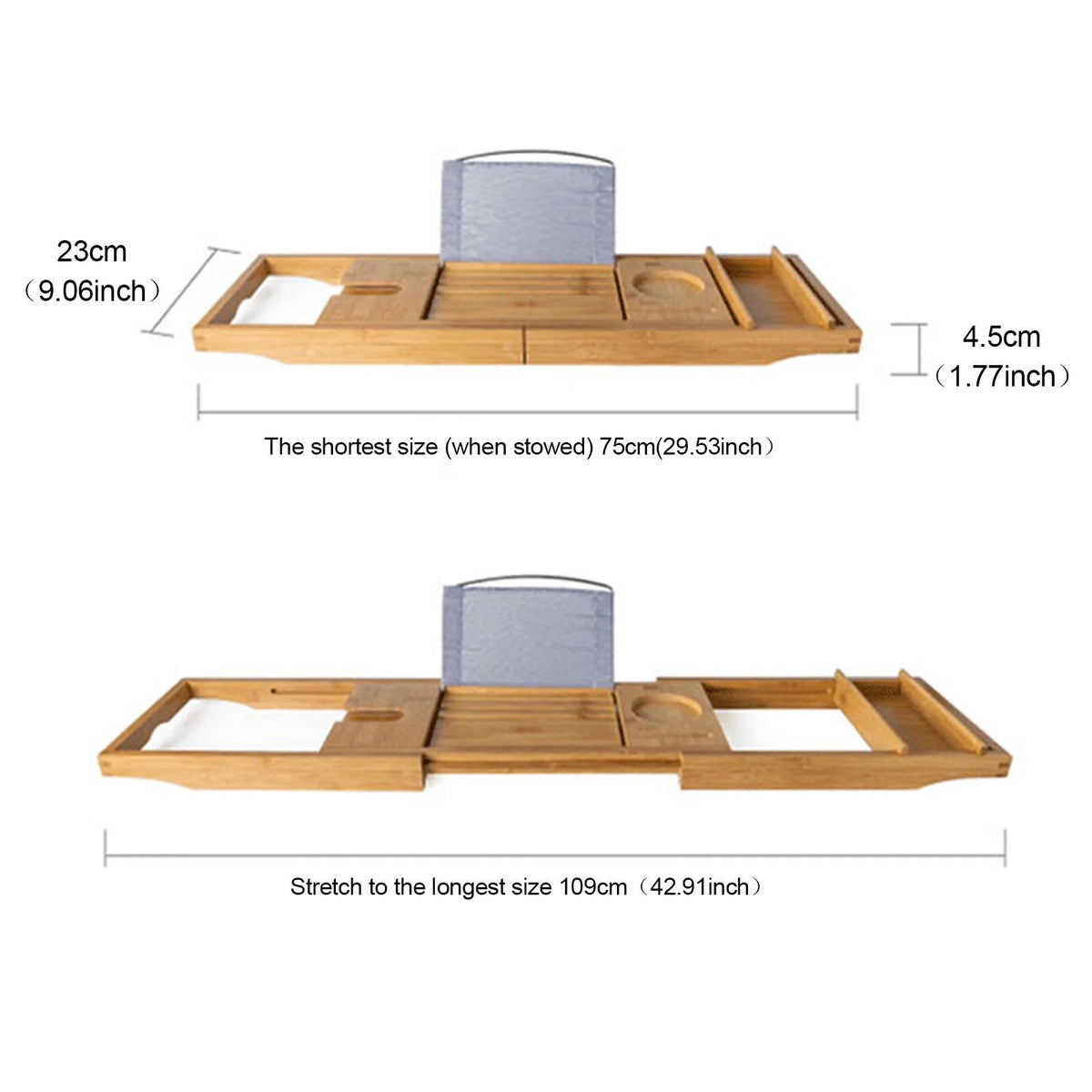 Expandable Bamboo Bathtub Caddy Tray with Wine Glass Holder L587
