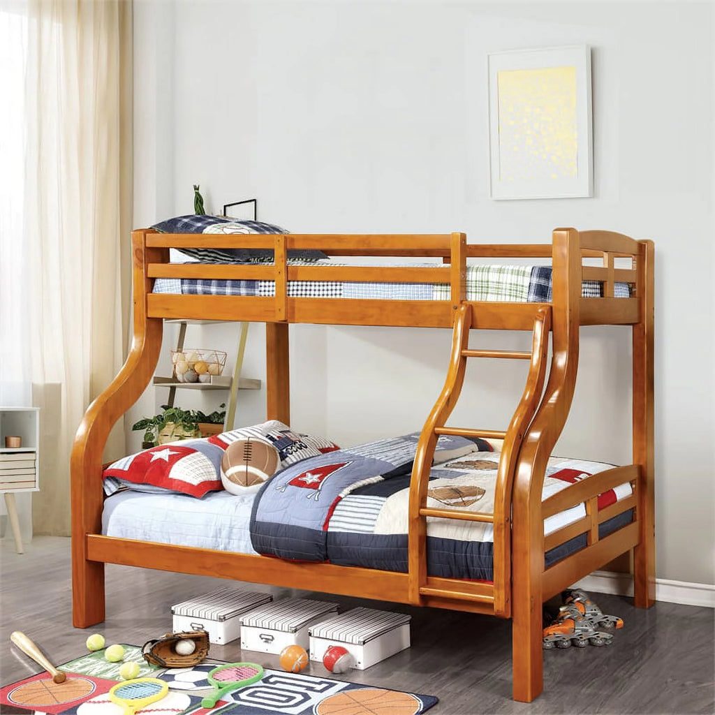 Oak Wood Twin over Full Bunk Bed D7798