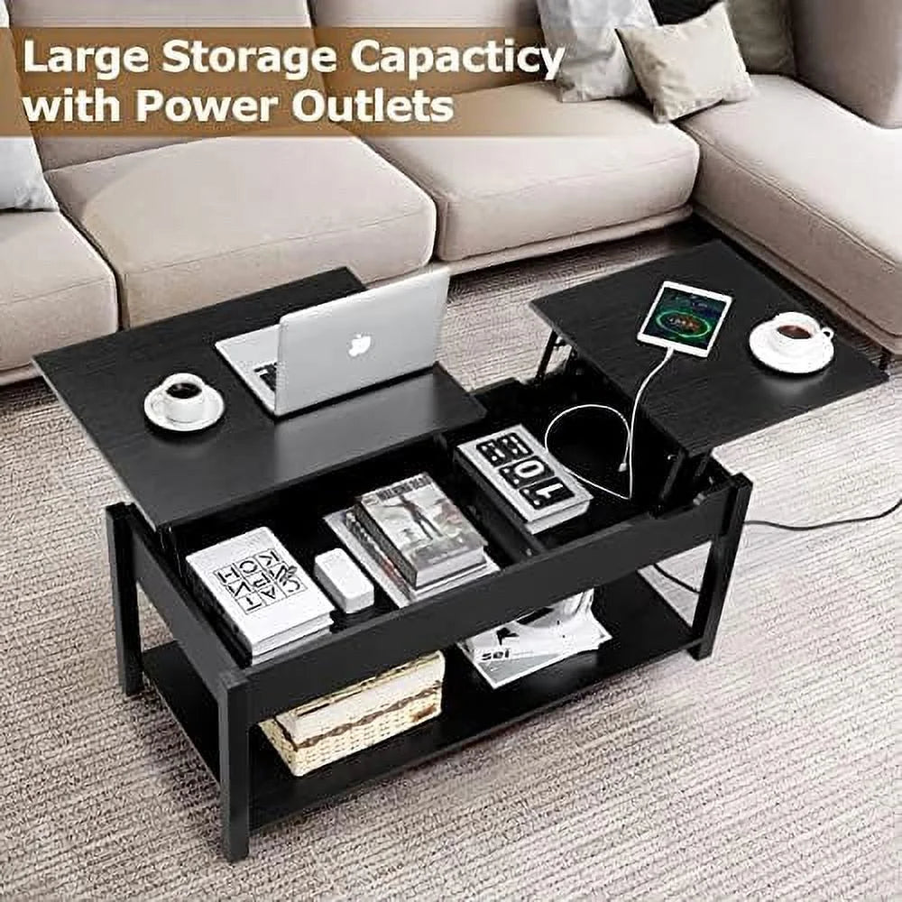 42.5" Lift Top Coffee Table with Hidden Compartment and USB Ports D85758