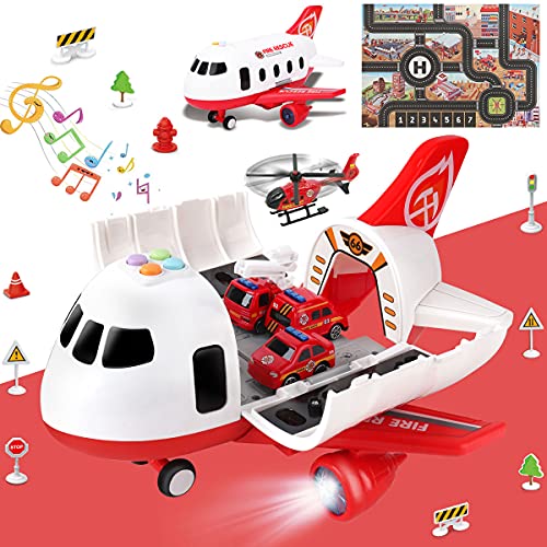 Airplane Toy with Fire Truck Cars and Play Mat S338