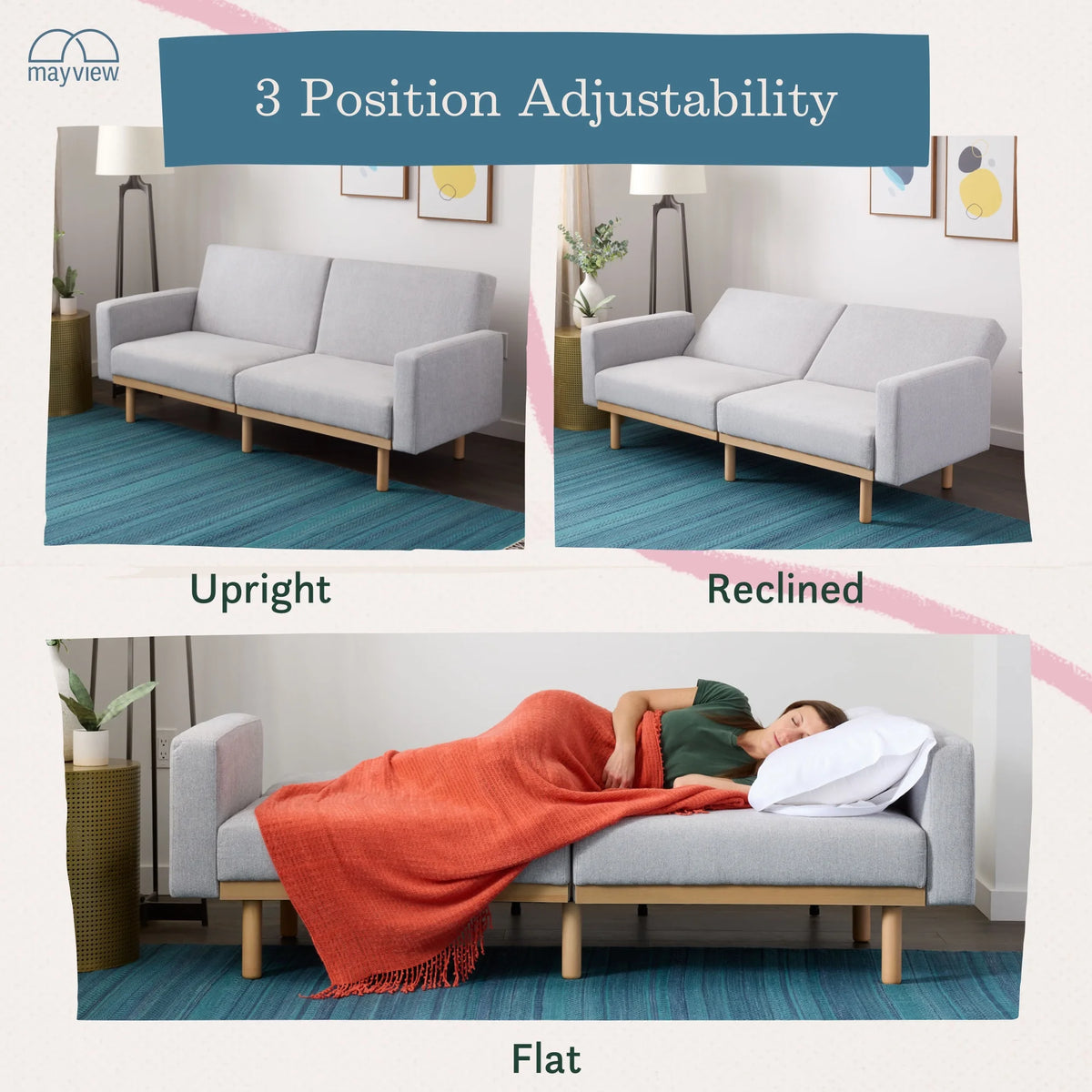 Light Gray Upholstered Wood Base Futon I887175