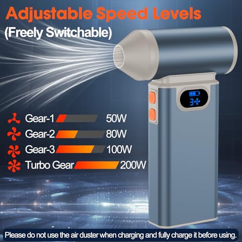 Black Rechargeable Electric Air Duster with Digital Display G7273