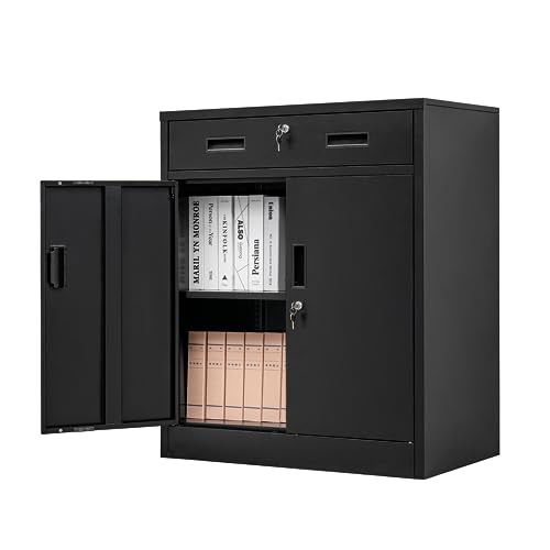 Black Steel Storage Cabinet with 2 Lockable Doors and 2 Adjustable Shelves B6472
