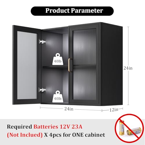 24'' Black Bathroom Wall Cabinet Set of 2 with LED Y29447