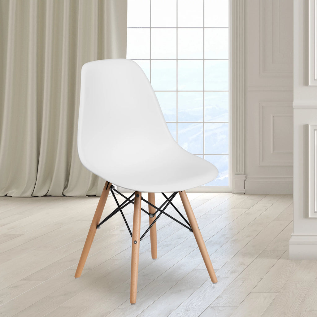2 Pack White Plastic Chair with Wooden Legs P529087