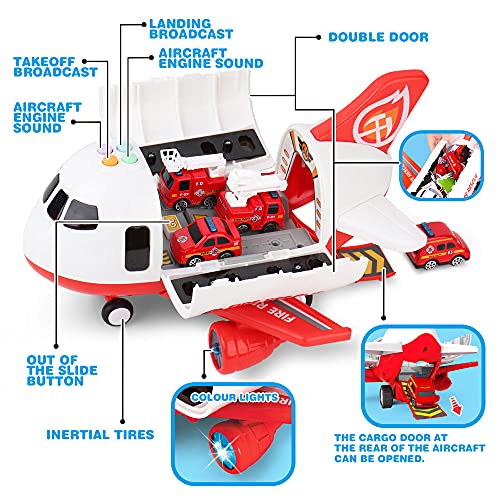 Airplane Toy with Fire Truck Cars and Play Mat S338