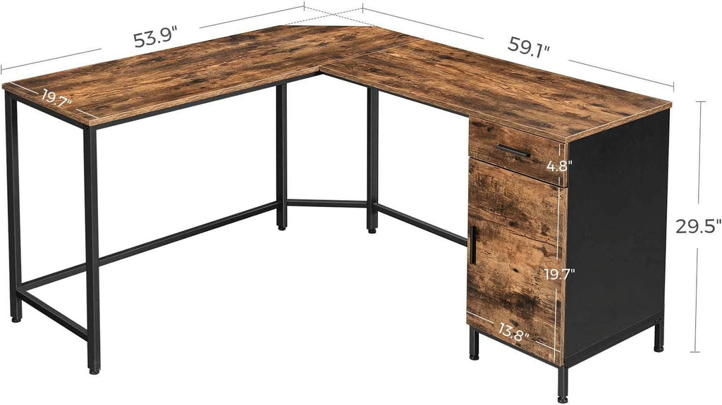 L-Shaped Computer Desk with Cabinet and Drawer A5922