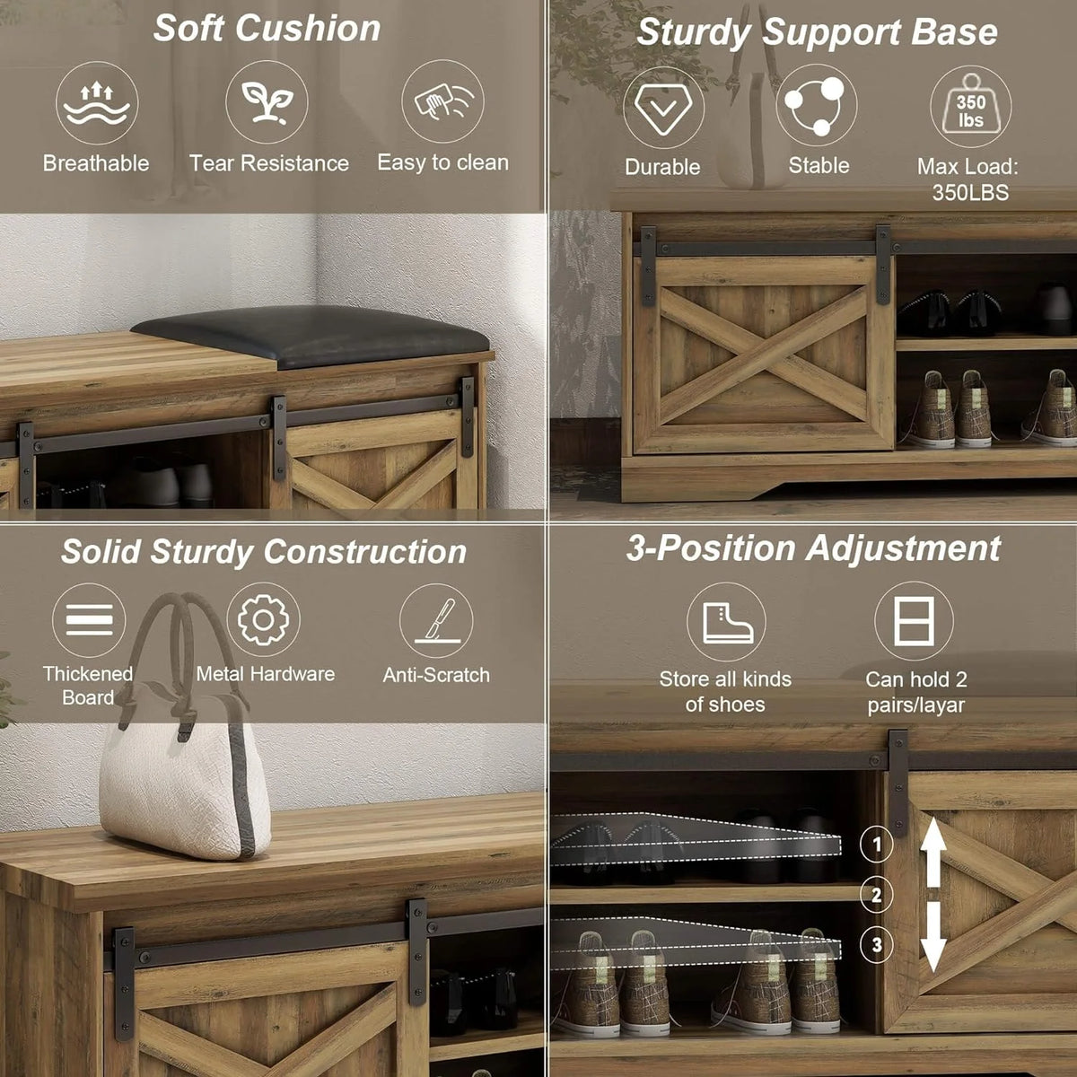 Farmhouse Storage Bench with Cushion 47 inch X13653