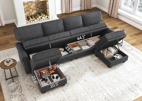 Light Grey U Shaped Sectional Sofa with Storage Seat W66378