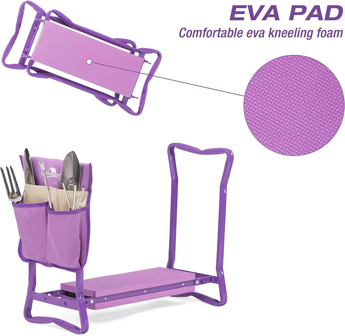 Garden Kneeler and Seat Stool Folding Bench with Tool Pocket and Kneeling Pad A6079