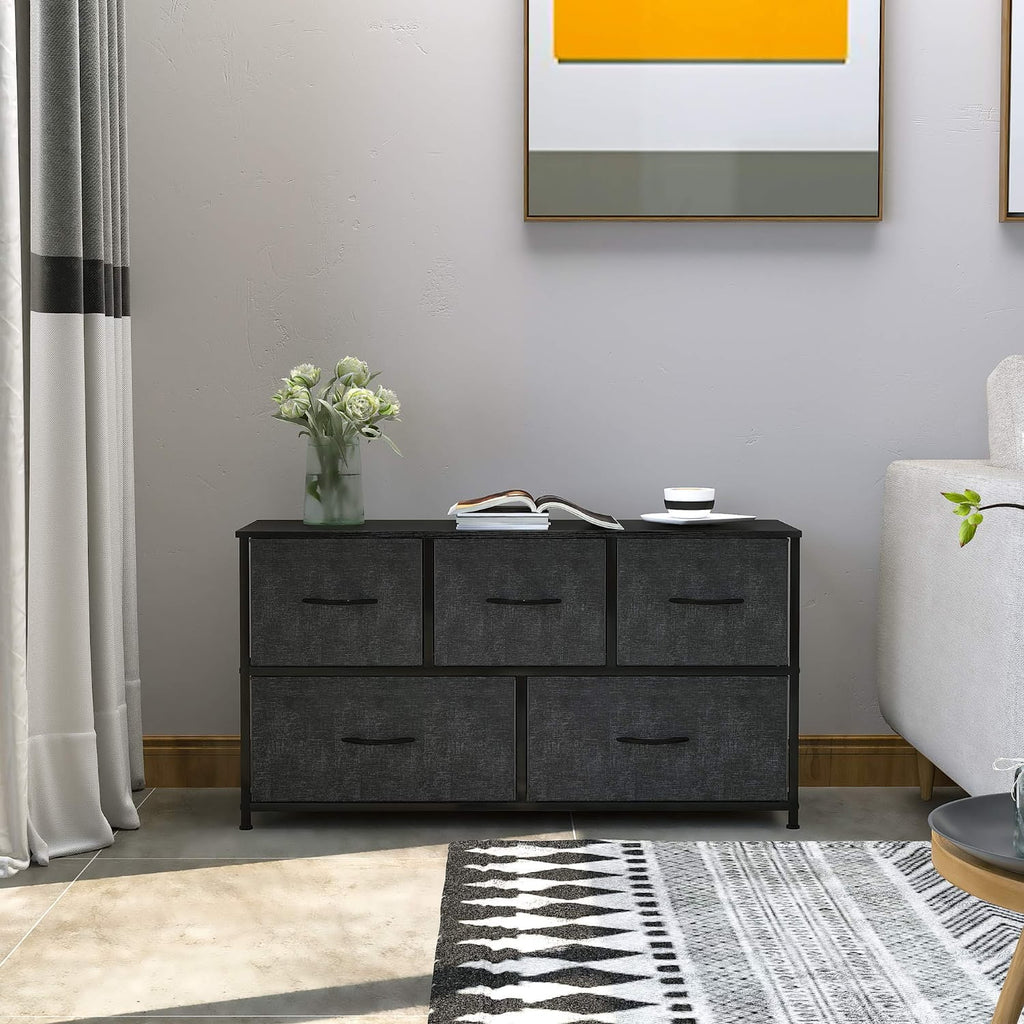 Black Grey 5 Drawer Fabric Dresser E634898