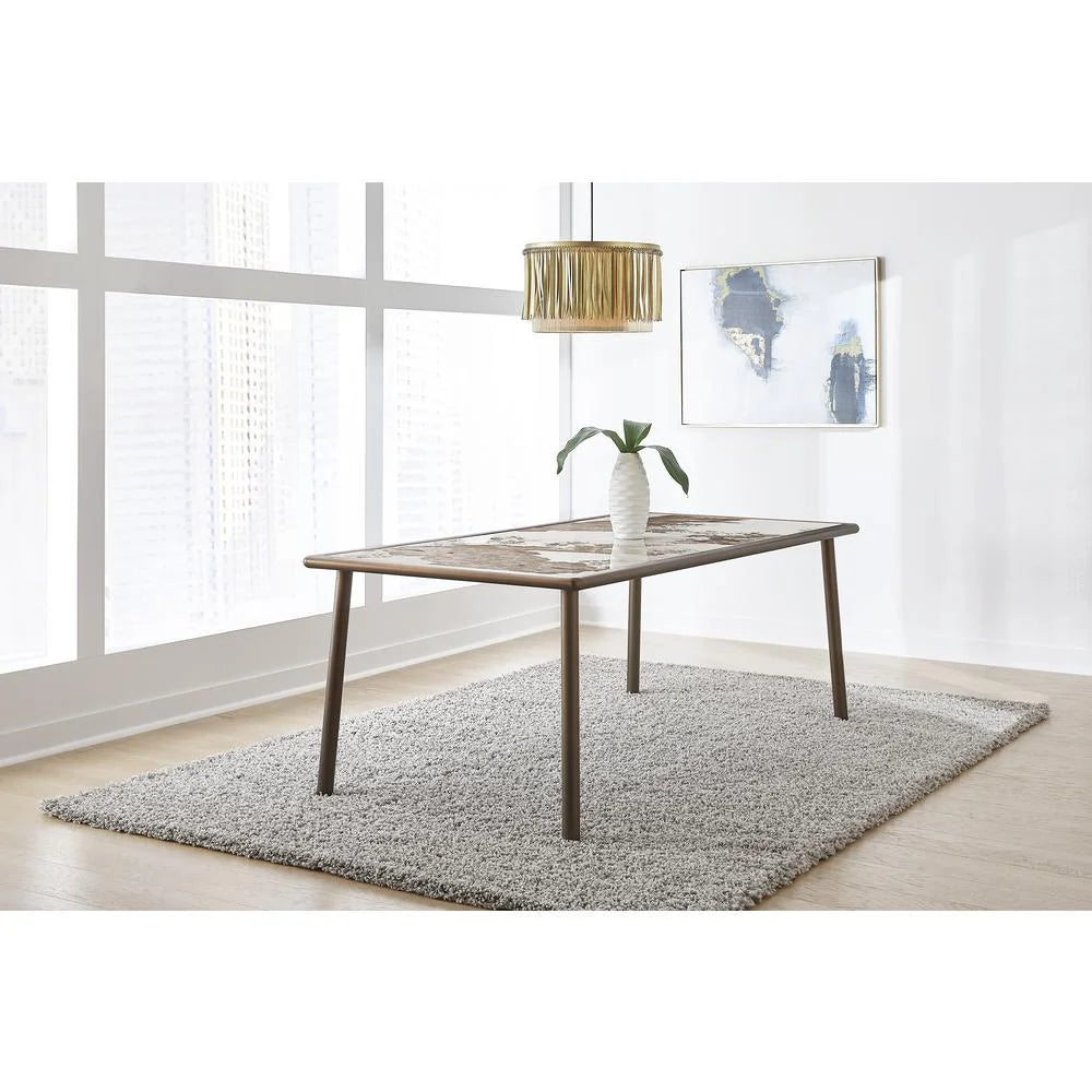 Stone Top Dining Table with Bronze Metal Base Y443